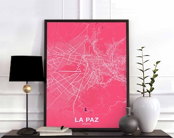 LA PAZ Bolivia map poster color Hometown City Print Modern Home Decor Office Decoration Wall Art Dorm Bedroom Gift