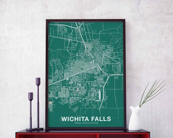 WICHITA FALLS Texas TX us map poster color Hometown City Print Modern Home Decor Office Decoration Wall Art Dorm Bedroom Gift