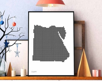 EGYPT minimal dots retro map poster black white wall decor design modern swiss scandinavian nordic housewarming travel