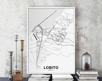 LOBITO Angola map poster black white Hometown City Print Modern Home Decor Office Decoration Wall Art Dorm Bedroom Gift