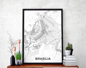 BRASILIA Brazil map poster Hometown City Print Modern Home Decor Office Decoration Wall Art Dorm Bedroom Gift brasil