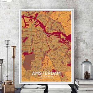 AMSTERDAM Niederlande Karte Poster schwarz weiß Heimatstadt Stadt Print Modernes Wohndekor Büro Dekoration Wand Kunst Wohnheim Schlafzimmer Geschenk