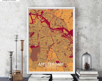 AMSTERDAM Netherlands map poster black white Hometown City Print Modern Home Decor Office Decoration Wall Art Dorm Bedroom Gift