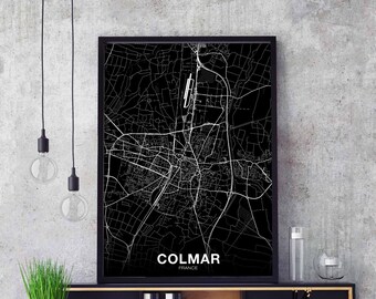 COLMAR  France map poster black white Hometown City Print Modern Home Decor Office Decoration Wall Art Dorm Bedroom Gift