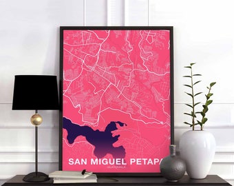 SAN MIGUEL PETAPA Guatemala map poster color Hometown City Print Modern Home Decor Office Decoration Wall Art Dorm Bedroom Gift