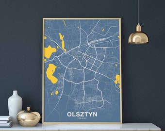OLSZTYN Poland map poster color Hometown City Print Modern Home Decor Office Decoration Wall Art Dorm Bedroom Gift