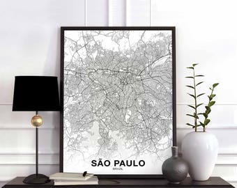 SAO PAULO Brazil map poster Hometown City Print Modern Home Decor Office Decoration Wall Art Dorm Bedroom Gift