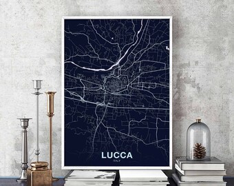 LUCCA Italia mapa póster color Ciudad natal Imprimir Decoración del hogar moderno Decoración de la oficina Pared Arte Dormitorio Dormitorio Regalo