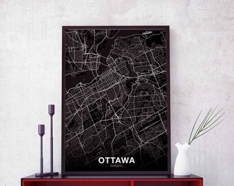 OTTAWA Canada map poster black white Hometown City Print Modern Home Decor Office Decoration Wall Art Dorm Bedroom Gift