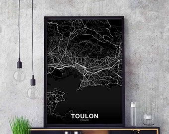 TOULON  France map poster black white Hometown City Print Modern Home Decor Office Decoration Wall Art Dorm Bedroom Gift