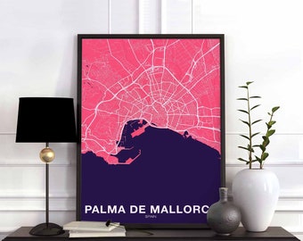 PALMA DE MALLORCA Spain map poster color Hometown City Print Modern Home Decor Office Decoration Wall Art Dorm Bedroom Gift