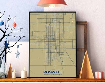 ROSWELL New Mexico NM USA poster color Hometown City Print Modern Home Decor Office Decoration Wall Art Dorm Bedroom Gift