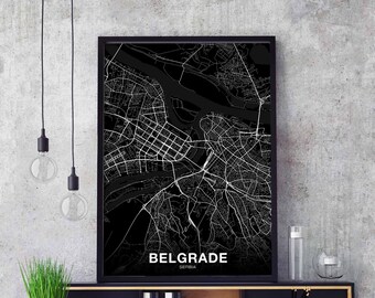 BELGRADE Serbia map poster black white wall decor design modern minimal nordic housewarming travel bedroom art print