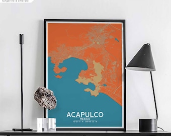 ACAPULCO Mexico map poster black white Hometown City Print Modern Home Decor Office Decoration Wall Art Dorm Bedroom Gift