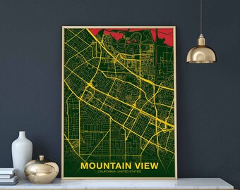 MOUNTAIN VIEW California CA usa poster color Hometown City Print Modern Home Decor Office Decoration Wall Art Dorm Bedroom Gift