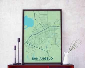 SAN ANGELO California CA usa poster color Hometown City Print Modern Home Decor Office Decoration Wall Art Dorm Bedroom Gift