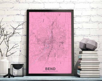 BEND Oregon OR US map poster color Hometown City Print Modern Home Decor Office Decoration Wall Art Dorm Bedroom Gift