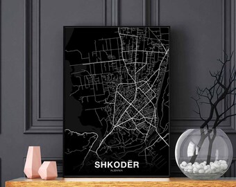 SHKODER Albania map poster black white Hometown City Print Modern Home Decor Office Decoration Wall Art Dorm Bedroom Gift