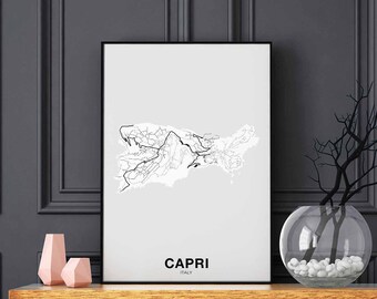 CAPRI Italy map poster black white Hometown City Print Modern Home Decor Office Decoration Wall Art Dorm Bedroom Gift