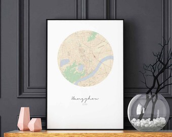 HANGZHOU China map poster wall decor design modern minimal nordic travel bedroom home art vintage retro dorm nursery housewarming