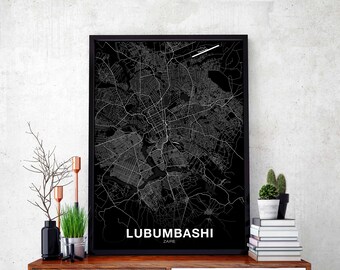 LUBUMBASHI Zaire map poster black white Hometown City Print Modern Home Decor Office Decoration Wall Art Dorm Bedroom Gift