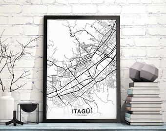 ITAGUI Colombia map poster black white Hometown City Print Modern Home Decor Office Decoration Wall Art Dorm Bedroom Gift