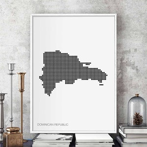 DOMINIKANISCHE REPUBLIK Karte Poster schwarz weiss Karte Punkte Retro Wand Dekor Design modern schweizerisch skandinavisch Einweihungsparty