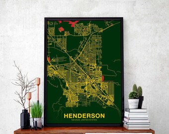 HENDERSON Nevada NV USA poster color Hometown City Print Modern Home Decor Office Decoration Wall Art Dorm Bedroom Gift