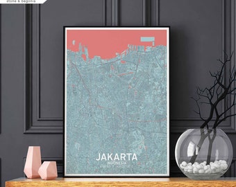 JAKARTA Indonesia map poster black white Hometown City Print Modern Home Decor Office Decoration Wall Art Dorm Bedroom Gift
