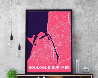 BOULOGNE-SUR-MER France map poster colors Hometown City Print Modern Home Decor Office Decoration Wall Art Dorm Bedroom Gift