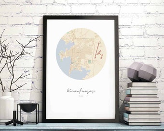 CIENFUEGOS Cuba map poster wall decor design modern minimal nordic travel bedroom home art vintage retro dorm nursery housewarming