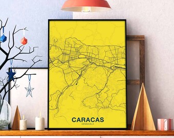 CARACAS Venezuela map poster colors Hometown City Print Modern Home Decor Office Decoration Wall Art Dorm Bedroom Gift