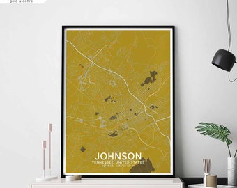 JOHNSON Tennessee USA map poster black white Hometown City Print Modern Home Decor Office Decoration Wall Art Dorm Bedroom Gift