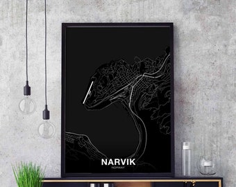 NARVIK Norway map poster black white Hometown City Print Modern Home Decor Office Decoration Wall Art Dorm Bedroom Gift