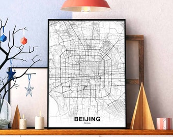 BEIJING China map poster black white Hometown City Print Modern Home Decor Office Decoration Wall Art Dorm Bedroom Gift