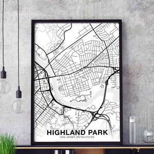 HIGHLAND PARK Illinois IL US Karte Poster schwarz weiß Heimatstadt Stadt Druck Moderne Wohnkultur Büro Dekoration Wand Kunst Wohnheim Schlafzimmer Geschenk