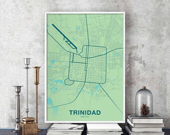 TRINIDAD Bolivia map poster color Hometown City Print Modern Home Decor Office Decoration Wall Art Dorm Bedroom Gift