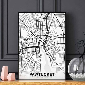 PAWTUCKET Rhode Island RI USA carte affiche couleur ville natale ville impression moderne décor à la maison bureau décoration mur art dortoir chambre cadeau