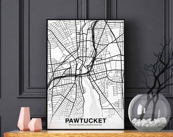 PAWTUCKET Rhode Island RI USA map poster color Hometown City Print Modern Home Decor Office Decoration Wall Art Dorm Bedroom Gift