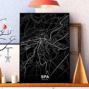 Spa Belgien Karte Poster schwarz weiß Heimatstadt Stadt Print Modernes Wohndekor Büro Dekoration Wand Kunst Wohnheim Schlafzimmer Geschenk