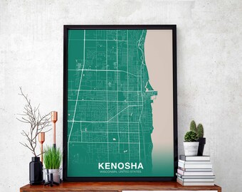 KENOSHA Wisconsin WI USA poster color Hometown City Print Modern Home Decor Office Decoration Wall Art Dorm Bedroom Gift
