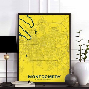 MONTGOMERY Alabama AL US carte affiche couleur ville natale ville impression moderne décor à la maison bureau décoration mur art dortoir chambre cadeau