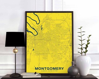 MONTGOMERY Alabama AL US map poster color Hometown City Print Modern Home Decor Office Decoration Wall Art Dorm Bedroom Gift