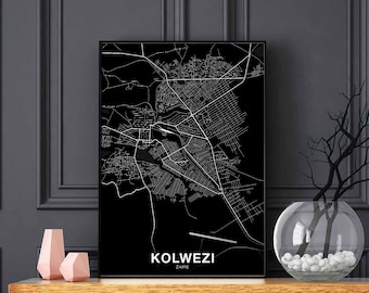 KOLWEZI Zaire map poster black white Hometown City Print Modern Home Decor Office Decoration Wall Art Dorm Bedroom Gift