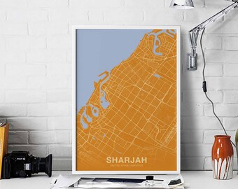 SHARJAH United Arab Emirates UAE map poster color Hometown City Print Modern Home Decor Office Decoration Wall Art Dorm Bedroom Gift