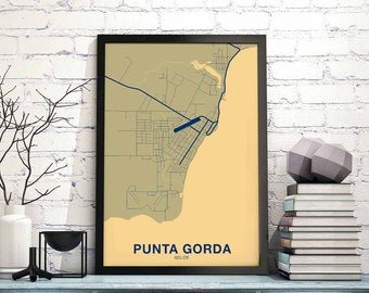 PUNTA GORDA Belize map poster color Hometown City Print Modern Home Decor Office Decoration Wall Art Dorm Bedroom Gift