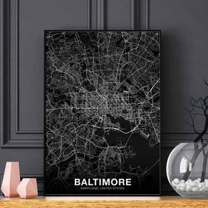 BALTIMORE Maryland MD US map poster black white Hometown City Print Modern Home Decor Office Decoration Wall Art Dorm Bedroom Gift