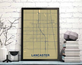 LANCASTER California CA USA map poster color Hometown City Print Modern Home Decor Office Decoration Wall Art Dorm Bedroom Gift