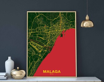 MALAGA Spain poster color Hometown City Print Modern Home Decor Office Decoration Wall Art Dorm Bedroom Gift