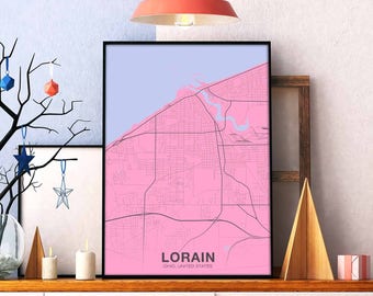 LORAIN Ohio OH USA map poster color Hometown City Print Modern Home Decor Office Decoration Wall Art Dorm Bedroom Gift